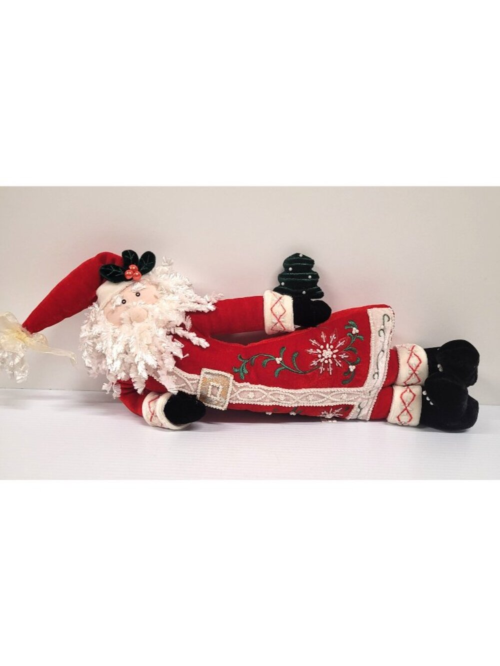 Santa Claus 22" Velvet Plush Nordstroms Beaded Embroider Door Knob Hanger